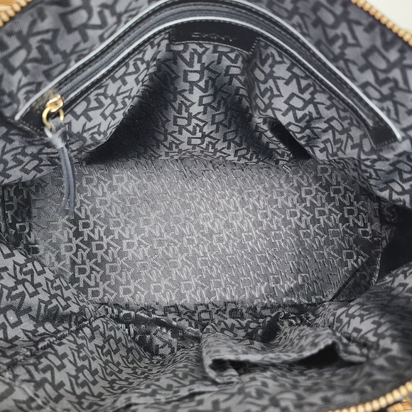 DKNY Bag Satchel Tote Shoulder Strap Handles Shiny Leather Black Gold Hardware - Picture 14 of 16